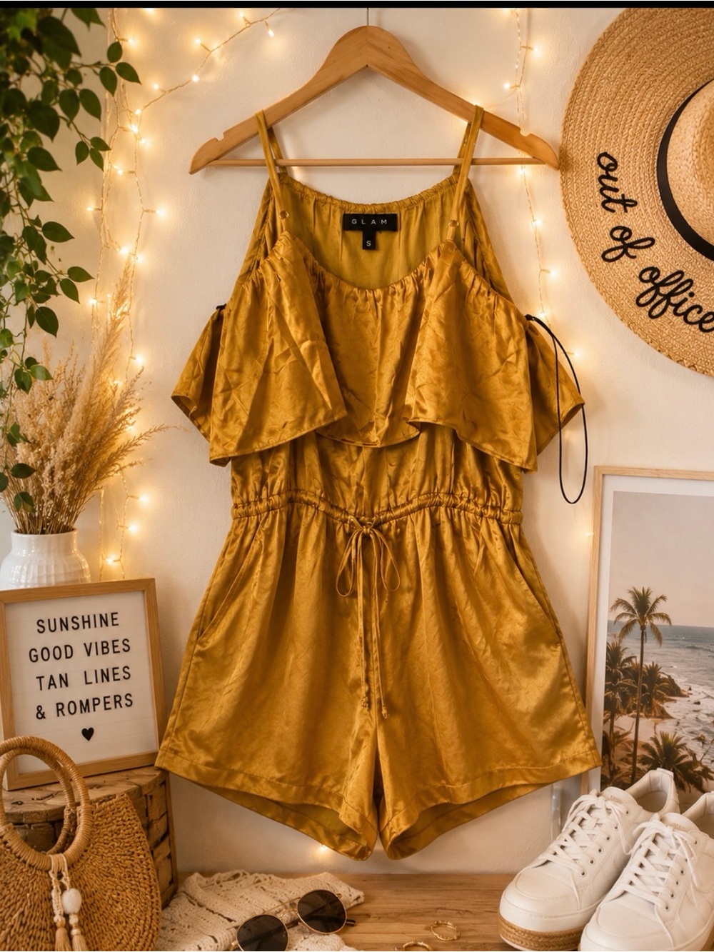 Glam short jumpsuit mustard yellow